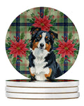 Black Tri American Shepherd Christmas PoinsettIas Large Sandstone Coasters Pack of 4 Absorbent Round Coasters Decor Gifts for Men or Women, 4 in, Multicolor