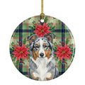Blue Merle American Shepherd Christmas PoinsettIas Ceramic Ornament Christmas Tree Hanging Decorations for Home Christmas Holiday, Party, Gift, 3 in, Multicolor