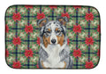 Blue Merle American Shepherd Christmas PoinsettIas Dish Drying Mat Absorbent Dish Drying Mat Pad for Kitchen Counter Dish Drainer Mat for Countertop, 14 x 21", Multicolor