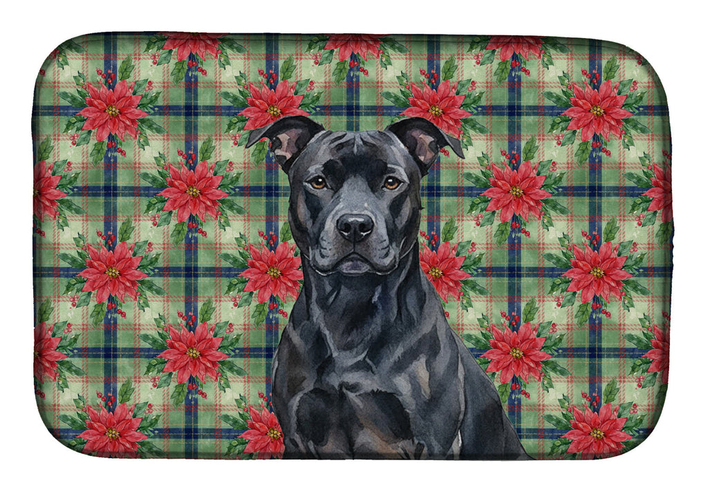 Black American Staffordshire Terrier Christmas PoinsettIas Dish Drying Mat Absorbent Dish Drying Mat Pad for Kitchen Counter Dish Drainer Mat for Countertop, 14 x 21", Multicolor