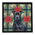 Black American Staffordshire Terrier Christmas PoinsettIas Framed Metal Print Bathroom, Kitchen, Office, Home Decor Wall Art Ready to Hang, Square, 8X8