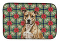Brindle American Staffordshire Terrier Christmas PoinsettIas Dish Drying Mat Absorbent Dish Drying Mat Pad for Kitchen Counter Dish Drainer Mat for Countertop, 14 x 21", Multicolor