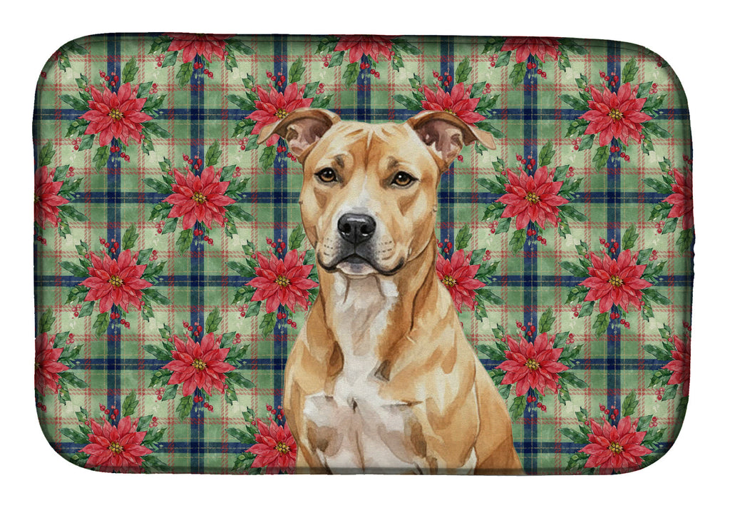 Fawn American Staffordshire Terrier Christmas PoinsettIas Dish Drying Mat Absorbent Dish Drying Mat Pad for Kitchen Counter Dish Drainer Mat for Countertop, 14 x 21", Multicolor