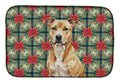 Fawn American Staffordshire Terrier Christmas PoinsettIas Dish Drying Mat Absorbent Dish Drying Mat Pad for Kitchen Counter Dish Drainer Mat for Countertop, 14 x 21", Multicolor