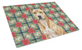 Fawn American Staffordshire Terrier Christmas PoinsettIas Cutting Board Tempered Glass Kitchen Cutting Surface, Heat Resistant Chopping, Non-Slip Feet, Food Prep & Serving