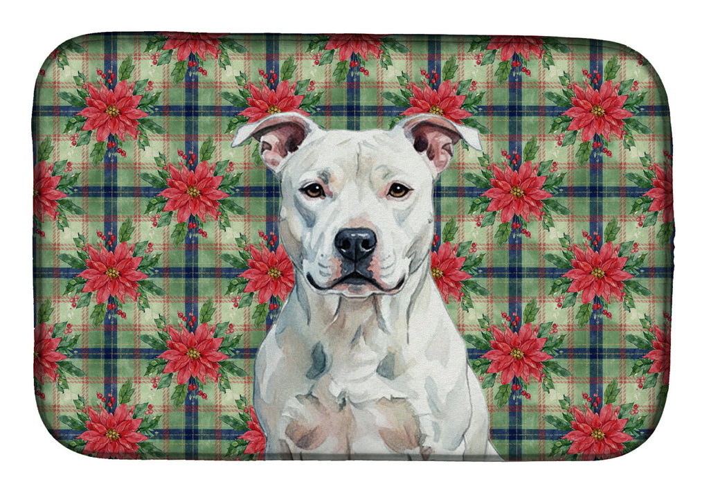 White American Staffordshire Terrier Christmas PoinsettIas Dish Drying Mat Absorbent Dish Drying Mat Pad for Kitchen Counter Dish Drainer Mat for Countertop, 14 x 21", Multicolor