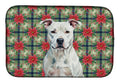 White American Staffordshire Terrier Christmas PoinsettIas Dish Drying Mat Absorbent Dish Drying Mat Pad for Kitchen Counter Dish Drainer Mat for Countertop, 14 x 21", Multicolor