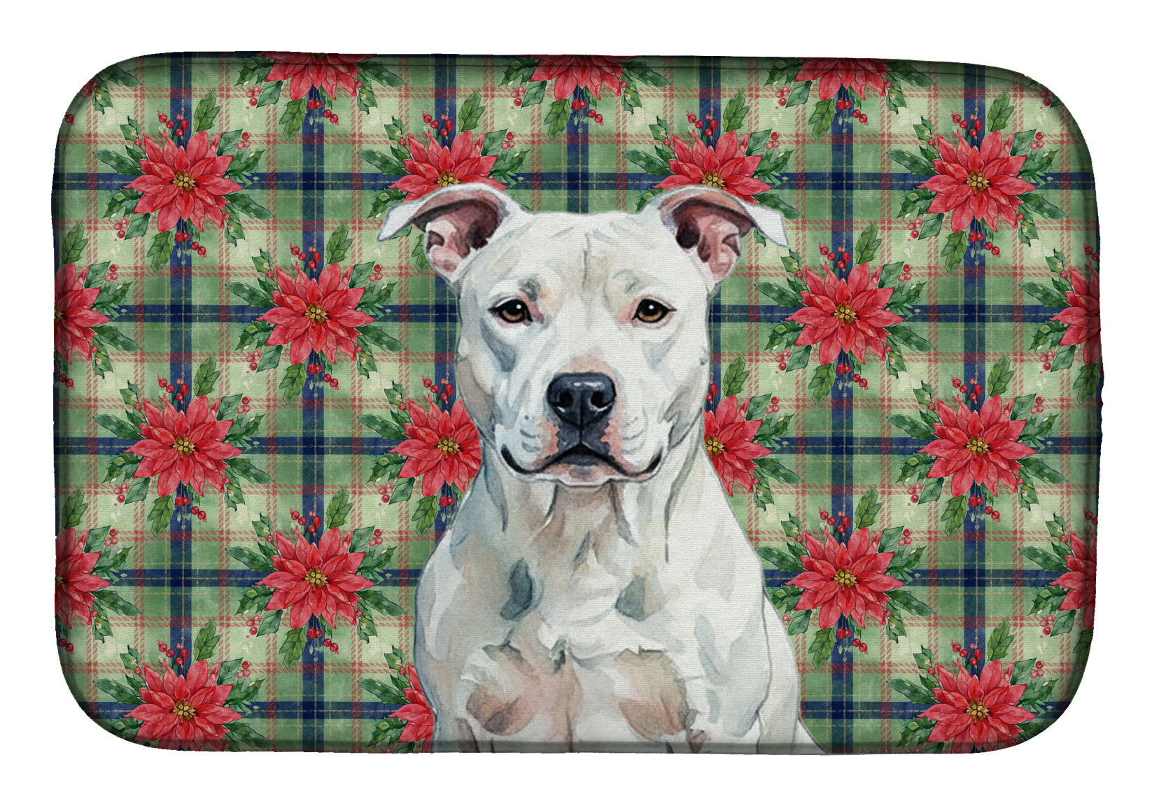White American Staffordshire Terrier Christmas PoinsettIas Dish Drying Mat Absorbent Dish Drying Mat Pad for Kitchen Counter Dish Drainer Mat for Countertop, 14 x 21", Multicolor
