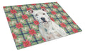 White American Staffordshire Terrier Christmas PoinsettIas Cutting Board Tempered Glass Kitchen Cutting Surface, Heat Resistant Chopping, Non-Slip Feet, Food Prep & Serving