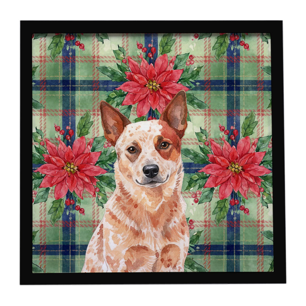 Red Heeler Australian Cattle Dog Christmas PoinsettIas Framed Metal Print Bathroom, Kitchen, Office, Home Decor Wall Art Ready to Hang, Square, 8X8