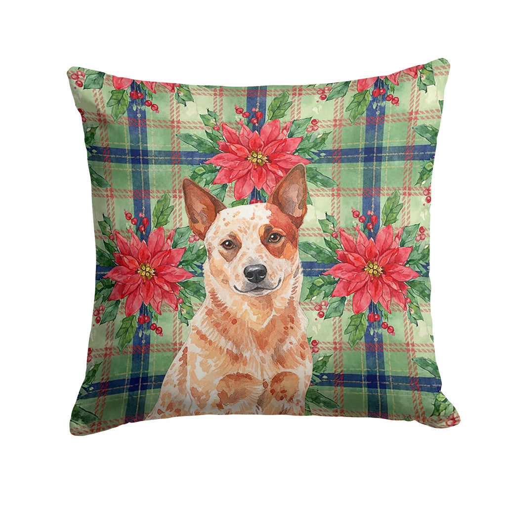 Red Heeler Australian Cattle Dog Christmas PoinsettIas Decorative Throw Pillow 14x14 Indoor Outdoor Accent Cushion, Fabric Cover with Insert for Sofa, Bed, Porch & Living Room
