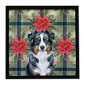 Black Australian Shepherd Christmas PoinsettIas Framed Metal Print Bathroom, Kitchen, Office, Home Decor Wall Art Ready to Hang, Square, 8X8