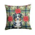 Black Australian Shepherd Christmas PoinsettIas Decorative Throw Pillow 18x18 Indoor Outdoor Accent Cushion, Fabric Cover with Insert for Sofa, Bed, Porch & Living Room
