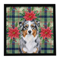Blue Merle Australian Shepherd Christmas PoinsettIas Framed Metal Print Bathroom, Kitchen, Office, Home Decor Wall Art Ready to Hang, Square, 8X8