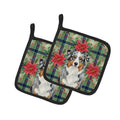 Blue Merle Australian Shepherd Christmas PoinsettIas Pot Holder Set of 2 Heat Resistant Quilted Hot Pads 7.5 x 7.5 Inch, Insulated Kitchen Trivets for Cooking & Baking