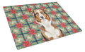 Red Merle Australian Shepherd Christmas PoinsettIas Cutting Board Tempered Glass Kitchen Cutting Surface, Heat Resistant Chopping, Non-Slip Feet, Food Prep & Serving