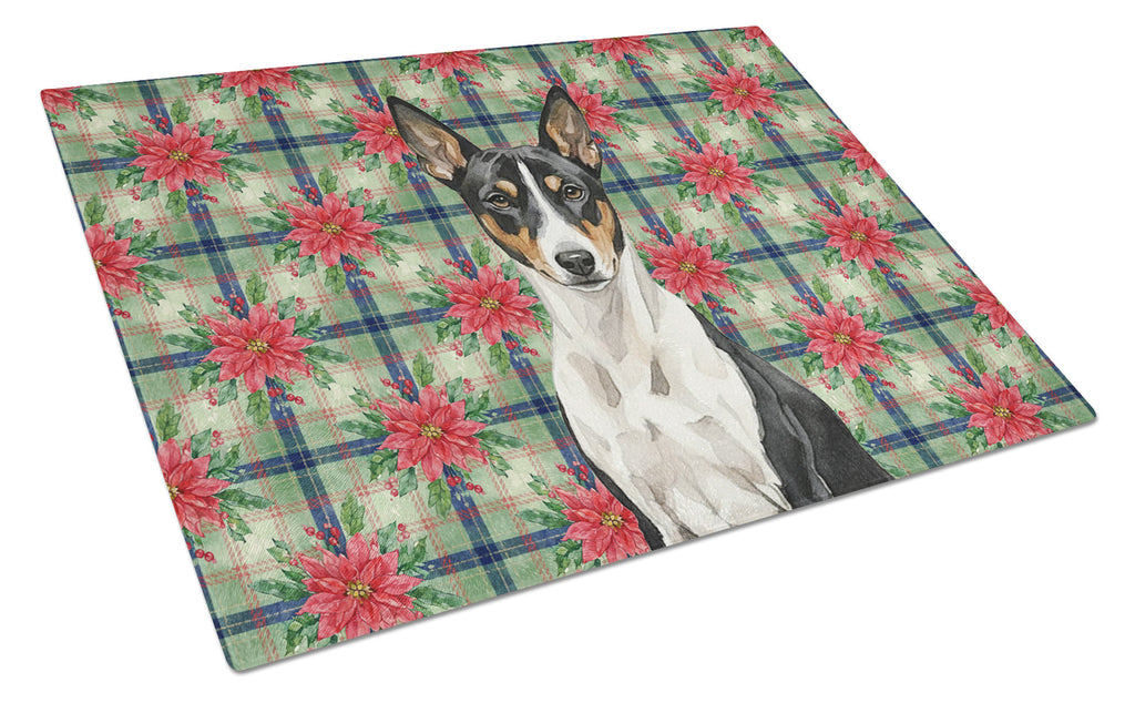 Black and White Basenji Christmas PoinsettIas Cutting Board Tempered Glass Kitchen Cutting Surface, Heat Resistant Chopping, Non-Slip Feet, Food Prep & Serving