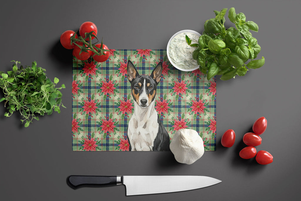 Black and White Basenji Christmas PoinsettIas Cutting Board Tempered Glass Kitchen Cutting Surface, Heat Resistant Chopping, Non-Slip Feet, Food Prep & Serving