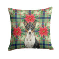 Black and White Basenji Christmas PoinsettIas Decorative Throw Pillow 14x14 Indoor Outdoor Accent Cushion, Fabric Cover with Insert for Sofa, Bed, Porch & Living Room