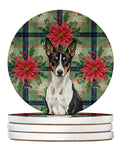Black and White Basenji Christmas PoinsettIas Large Sandstone Coasters Pack of 4 Absorbent Round Coasters Decor Gifts for Men or Women, 4 in, Multicolor