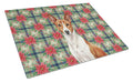 Red and White Basenji Christmas PoinsettIas Cutting Board Tempered Glass Kitchen Cutting Surface, Heat Resistant Chopping, Non-Slip Feet, Food Prep & Serving