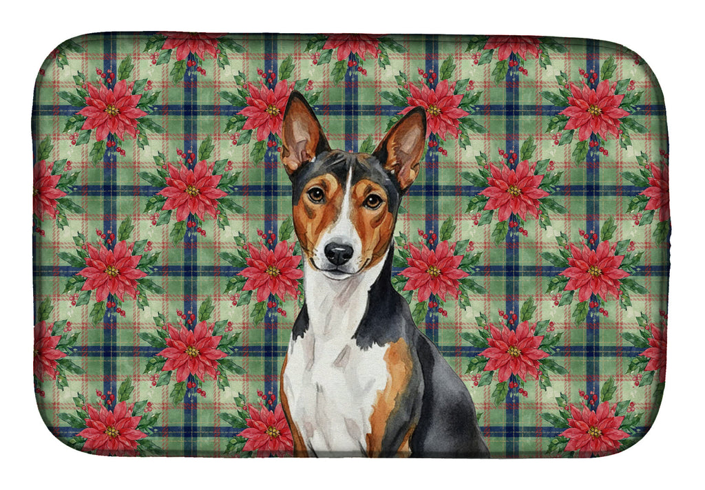 Tricolor and White Basenji Christmas PoinsettIas Dish Drying Mat Absorbent Dish Drying Mat Pad for Kitchen Counter Dish Drainer Mat for Countertop, 14 x 21", Multicolor