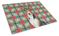 Tricolor and White Basenji Christmas PoinsettIas Cutting Board Tempered Glass Kitchen Cutting Surface, Heat Resistant Chopping, Non-Slip Feet, Food Prep & Serving