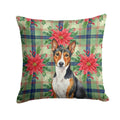 Tricolor and White Basenji Christmas PoinsettIas Decorative Throw Pillow 18x18 Indoor Outdoor Accent Cushion, Fabric Cover with Insert for Sofa, Bed, Porch & Living Room