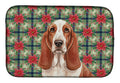 Red and White Basset Hound Christmas PoinsettIas Dish Drying Mat Absorbent Dish Drying Mat Pad for Kitchen Counter Dish Drainer Mat for Countertop, 14 x 21", Multicolor