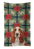 Red and White Basset Hound Christmas PoinsettIas Kitchen Towel Velour Plush Front and Cotton Loop Back Machine Washable