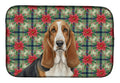Tricolor and White Basset Hound Christmas PoinsettIas Dish Drying Mat Absorbent Dish Drying Mat Pad for Kitchen Counter Dish Drainer Mat for Countertop, 14 x 21", Multicolor