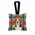 Beagle Christmas PoinsettIas Hanging Square Fabric Ornament 3.5 � 3.5 Decorative Door-Knob & Tree Hanger, Soft Fabric