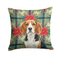 Beagle Christmas PoinsettIas Decorative Throw Pillow 18x18 Indoor Outdoor Accent Cushion, Fabric Cover with Insert for Sofa, Bed, Porch & Living Room
