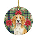 Lemon and White Beagle Christmas PoinsettIas Ceramic Ornament Christmas Tree Hanging Decorations for Home Christmas Holiday, Party, Gift, 3 in, Multicolor