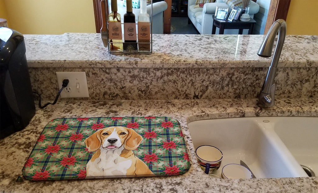 Lemon and White Beagle Christmas PoinsettIas Dish Drying Mat Absorbent Dish Drying Mat Pad for Kitchen Counter Dish Drainer Mat for Countertop, 14 x 21", Multicolor
