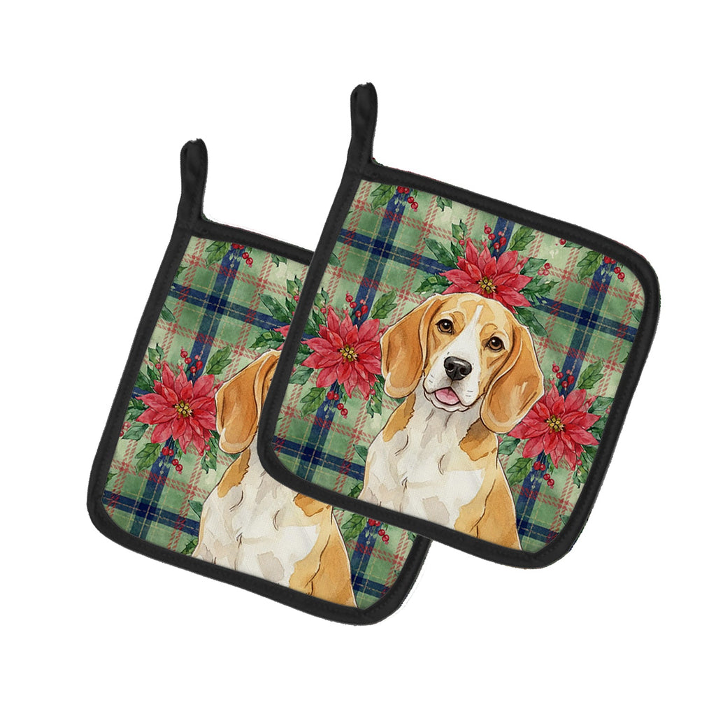 Lemon and White Beagle Christmas PoinsettIas Pot Holder Set of 2 Heat Resistant Quilted Hot Pads 7.5 x 7.5 Inch, Insulated Kitchen Trivets for Cooking & Baking