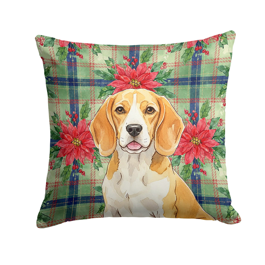 Lemon and White Beagle Christmas PoinsettIas Decorative Throw Pillow 18x18 Indoor Outdoor Accent Cushion, Fabric Cover with Insert for Sofa, Bed, Porch & Living Room
