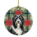 Black Bearded Collie Christmas PoinsettIas Ceramic Ornament Christmas Tree Hanging Decorations for Home Christmas Holiday, Party, Gift, 3 in, Multicolor