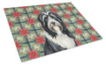 Black Bearded Collie Christmas PoinsettIas Cutting Board Tempered Glass Kitchen Cutting Surface, Heat Resistant Chopping, Non-Slip Feet, Food Prep & Serving