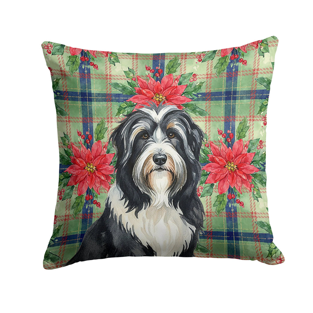 Black Bearded Collie Christmas PoinsettIas Decorative Throw Pillow 18x18 Indoor Outdoor Accent Cushion, Fabric Cover with Insert for Sofa, Bed, Porch & Living Room