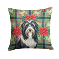 Black Bearded Collie Christmas PoinsettIas Decorative Throw Pillow 18x18 Indoor Outdoor Accent Cushion, Fabric Cover with Insert for Sofa, Bed, Porch & Living Room