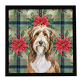 Brown Bearded Collie Christmas PoinsettIas Framed Metal Print Bathroom, Kitchen, Office, Home Decor Wall Art Ready to Hang, Square, 8X8