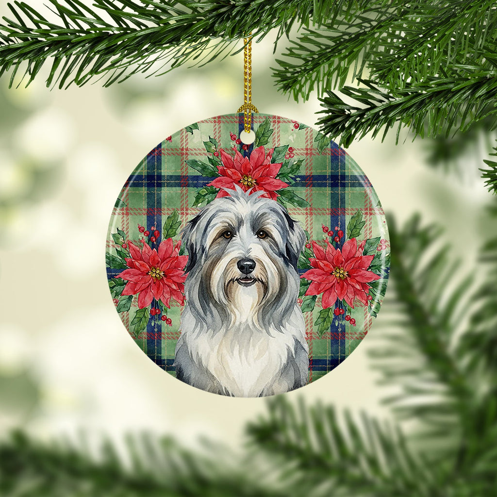 Bearded Collie Christmas PoinsettIas Ceramic Ornament Christmas Tree Hanging Decorations for Home Christmas Holiday, Party, Gift, 3 in, Multicolor