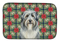 Bearded Collie Christmas PoinsettIas Dish Drying Mat Absorbent Dish Drying Mat Pad for Kitchen Counter Dish Drainer Mat for Countertop, 14 x 21", Multicolor