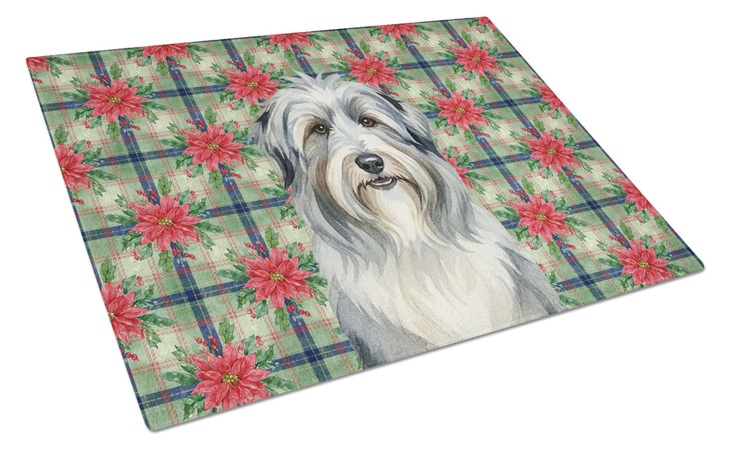 Bearded Collie Christmas PoinsettIas Cutting Board Tempered Glass Kitchen Cutting Surface, Heat Resistant Chopping, Non-Slip Feet, Food Prep & Serving