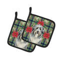 Bearded Collie Christmas PoinsettIas Pot Holder Set of 2 Heat Resistant Quilted Hot Pads 7.5 x 7.5 Inch, Insulated Kitchen Trivets for Cooking & Baking