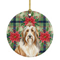 Fawn Bearded Collie Christmas PoinsettIas Ceramic Ornament Christmas Tree Hanging Decorations for Home Christmas Holiday, Party, Gift, 3 in, Multicolor