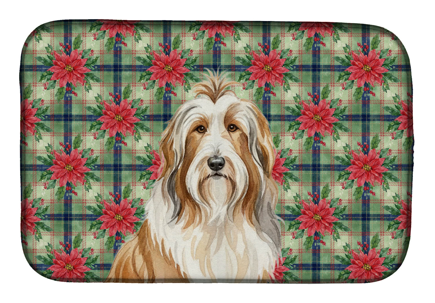 Fawn Bearded Collie Christmas PoinsettIas Dish Drying Mat Absorbent Dish Drying Mat Pad for Kitchen Counter Dish Drainer Mat for Countertop, 14 x 21", Multicolor