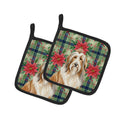 Fawn Bearded Collie Christmas PoinsettIas Pot Holder Set of 2 Heat Resistant Quilted Hot Pads 7.5 x 7.5 Inch, Insulated Kitchen Trivets for Cooking & Baking