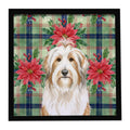 White and Tan Bearded Collie Christmas PoinsettIas Framed Metal Print Bathroom, Kitchen, Office, Home Decor Wall Art Ready to Hang, Square, 8X8